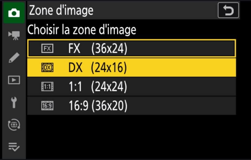 Comment passer en mode DX sur un Nikon Z
