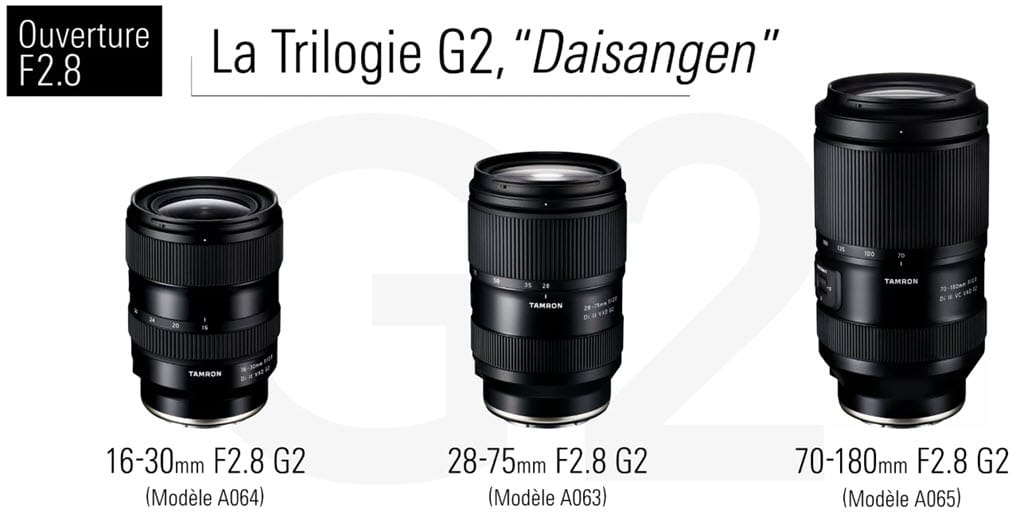 Tamron trilogie Daisangen 2 - les 3 zooms Tamron f/2.8 G2