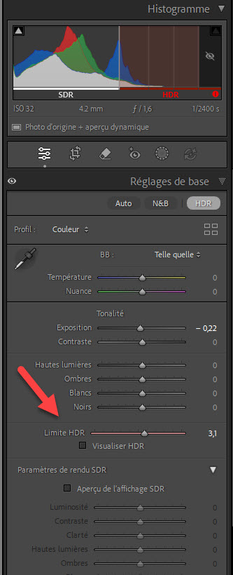 Lightroom Classic - affichage et gestion HDR