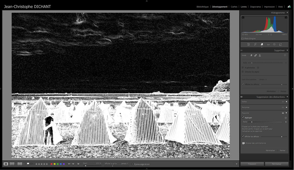 Suppression automatique des poussières dans Lightroom Classic 15.0
