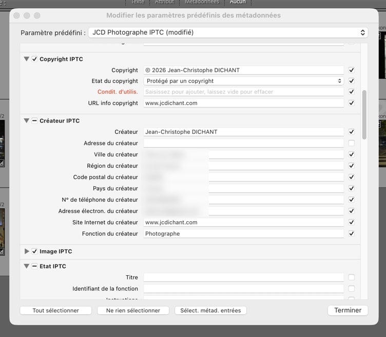 Mettre à jour le copyright IPTC dans Lightroom Classic : changer la date du copyright