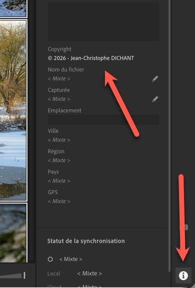 Mettre à jour le copyright IPTC de photos déjà importées dans Lightroom Desktop