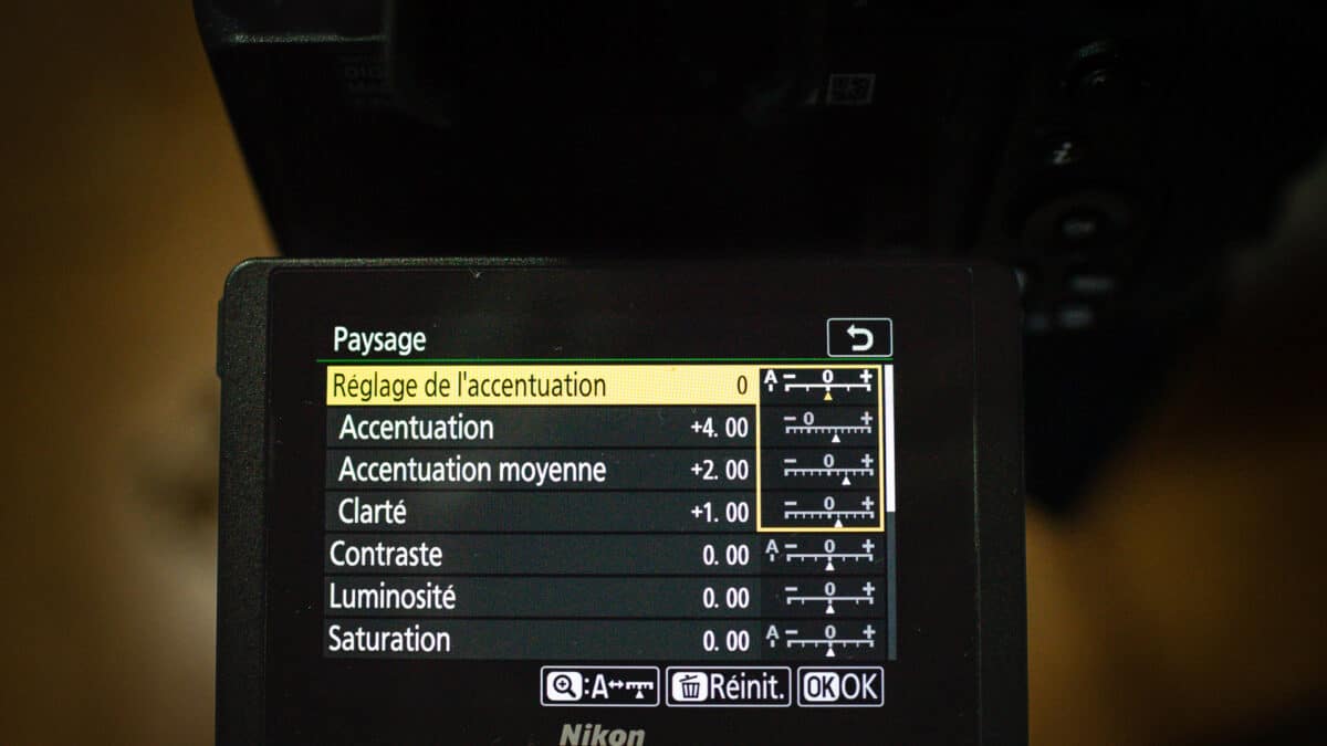 Régalge d'un Picture Control sur un appareil photo Nikon Z