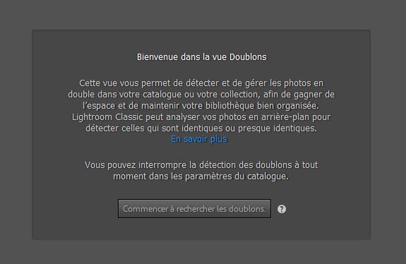 Détection de doublons dans Lightroom Classic 15.4