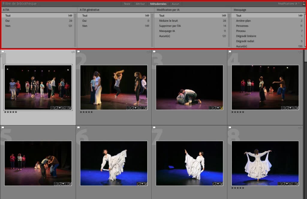 Lightroom Classic 15.4 : filtre Modifications IA et masquages
