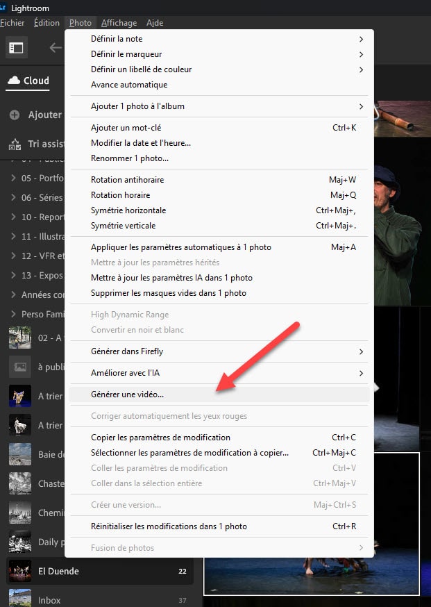 Générer une courte vidéo à partir d'une photo dans Lightroom Desktop